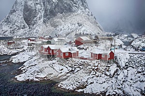 Breathtaking View of Hamnoy Village at Lofoten Islands Shot from Upper Point