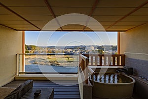 Breathtaking view from Japan ryokan outdoor bath