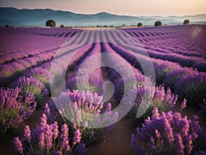 Breathtaking view of lavender fields and mountains