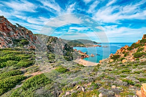 Breathtaking view of Li Cossi beach on Costa Paradiso resort