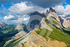 A breathtaking view of the Odle-Geisler Group in the Dolomites of South Tyrol, Italy