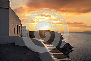 Breathtaking view over the Aegean sea at sunset, Folegandros island Cyclades, Greece