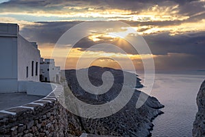 Breathtaking view over the Aegean sea at sunset, Folegandros island Cyclades, Greece