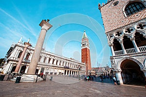 Breathtaking view of the Piazza San Marco square with campanile of Saint Mark in Venice, Italy. Amazing places. Popular tourist