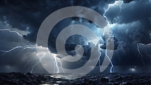 Epic Thunderstorm over the Ocean: A Dramatic Night Scene