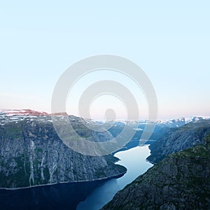 Breathtaking view on Ringedalsvatnet from Trolltunga rock