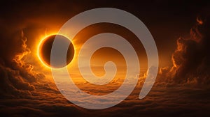 Stunning Solar Eclipse with Dramatic Cloudscape and Glowing Sun\'s Corona photo