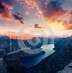 Breathtaking view of Trolltunga rock photo