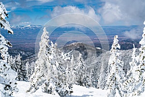 Breathtaking Views of Santa Fe New Mexico Valley from Snow Covered Mountain Top