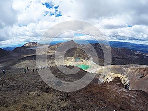 Breathtaking volcanic landscape view from the top of mount Ngauruhoe. One of the great walks in New Zealand, North Island. The mos