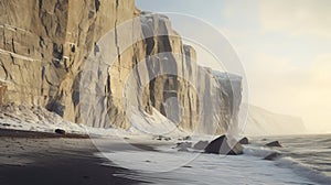 Breathtaking Vray Tracing Photo Of Snowy Cliff And Beach
