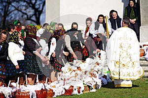 BREB, ROMANIA - 29 APRIL, 2019 - Local peasants dressed in traditional clothes, celebrating the Easter Holidays, Maramures.