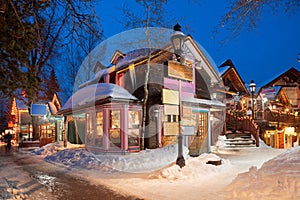 Breckenridge, Colorado, USA Downtown Streets at Night in the Winter photo