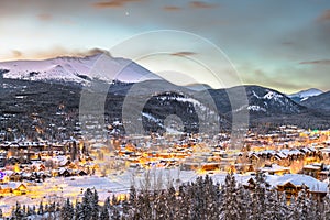 Breckenridge, Colorado, USA Town Skyline in Winter photo