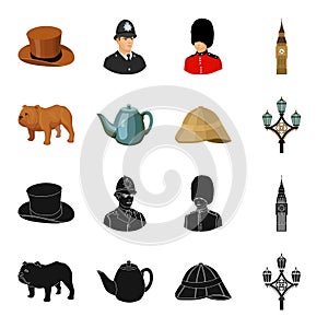 Breed dog, teapot, brewer .England country set collection icons in black,cartoon style vector symbol stock illustration