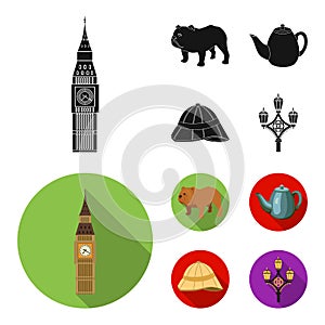 Breed dog, teapot, brewer .England country set collection icons in black, flat style vector symbol stock illustration