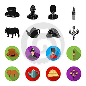 Breed dog, teapot, brewer .England country set collection icons in black,flet style vector symbol stock illustration web