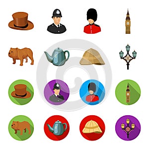 Breed dog, teapot, brewer .England country set collection icons in cartoon,flat style vector symbol stock illustration