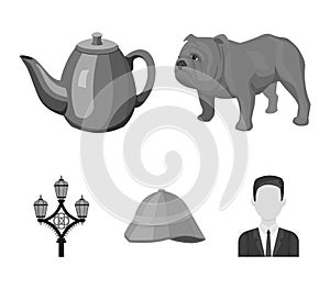 Breed dog, teapot, brewer .England country set collection icons in monochrome style vector symbol stock illustration web