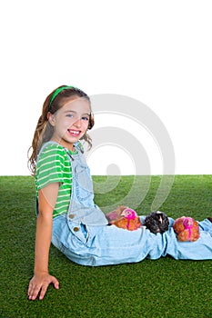 Breeder hens kid girl rancher farmer with chicken chicks