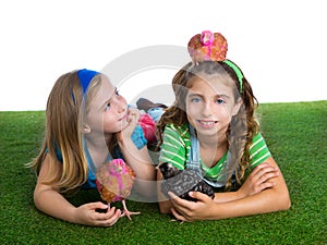 Breeder hens kid sister farmer girls having fun with chicken chi