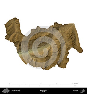 Bregaglia, Switzerland, isolated on white. Physical
