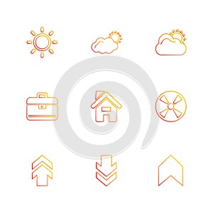breifcase , industry , upload , download , home , ecology , sun