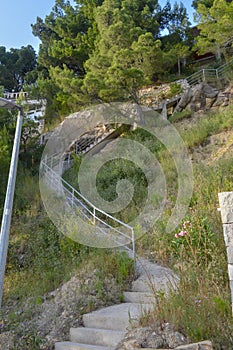 Walking near Punta Rata beach in the resort town Brela, Makarska riviera of Dalmatia, Croatia on June 12