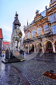 The Bremen Roland statue and Old Town Hall in the market square