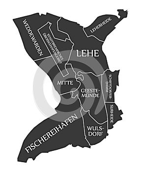Bremerhaven City Map Germany DE labelled black illustration