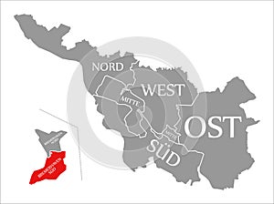 Bremerhaven Sued city district red highlighted in map of Bremen Germany