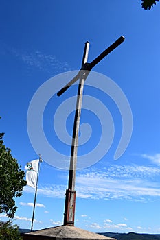 Bremm, Germany - 08 20 2020: mountain top cross in the Calmont