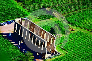 Bremm, Germany - 08 20 2020: view from Calmont top to Kloster Stuben