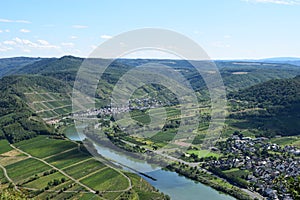 Bremm, Germany - 08 20 2020: villages Bremm and Faid seen from the Calmont top