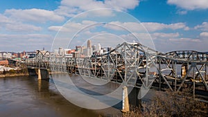 Brent Spence Bridge Undergoing Repairs + Skyline - Ohio River - Cincinnati, Ohio and Covington, Kentucky