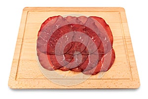 Bresaola slices on cutting board