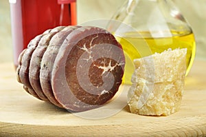 Bresaola of Valtellina, parmesan and olive oil photo