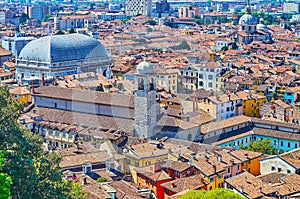 Brescia red roofs and domes from Cidneo Hill, Italy photo