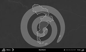 Brest District highlighted, Belarus. Grayscale