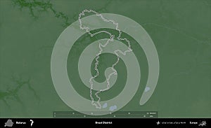 Brest District outlined, Belarus. Physical