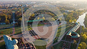 Brest Fortress and bayonet obelisk, landscape shooting from a drone in 4K in beautiful lighting