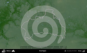 Brest Region outlined, Belarus. Physical