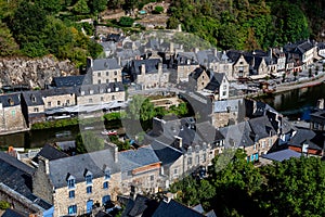 Breton Village Dinan With Half-Timbered Houses And River La Rance In Department Ille et Vilaine In Brittany, France