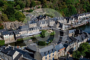 Breton Village Dinan With Half-Timbered Houses And River La Rance In Department Ille et Vilaine In Brittany, France