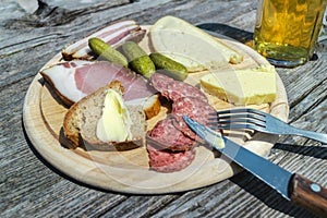 Brettljause a traditional snack on a mountain hut