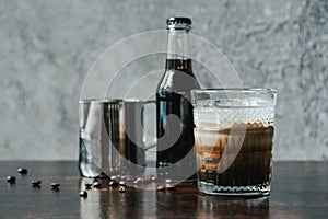Brew coffee with milk in glass