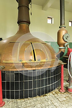 Brew kettle at Brewery 'Het Sas' in Boezinge, Belgium.