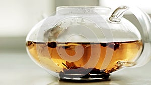 Brew tea in a glass tea pot.
