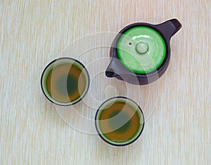 Brewed and healthy Japanese green tea served in traditional hohin and shiboridashi dishes