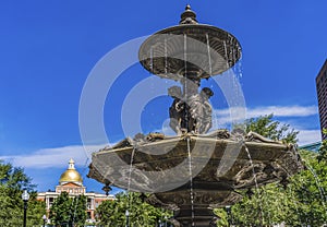 Brewer Fountain Golden Dome State House Boston Massachusetts